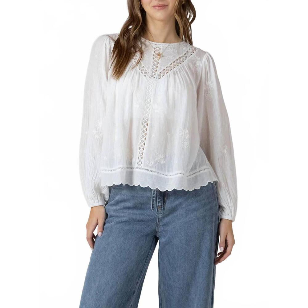 NEW DEX CLOTHING crochet detail embroidered blouse in white